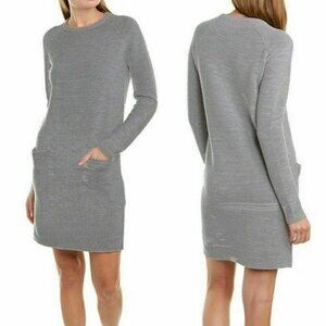 Theory Gray Wool Blend Noble Crewneck Long Sleeve Sweater Dress 37280